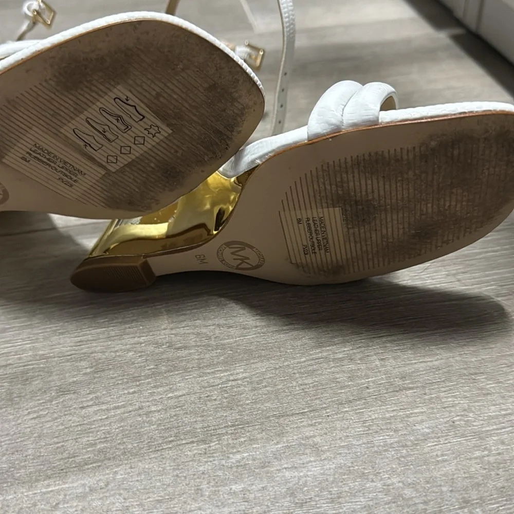 WORN ONCE MICHAEL KORS WHITE AND GOLD WEDGE SANDALS